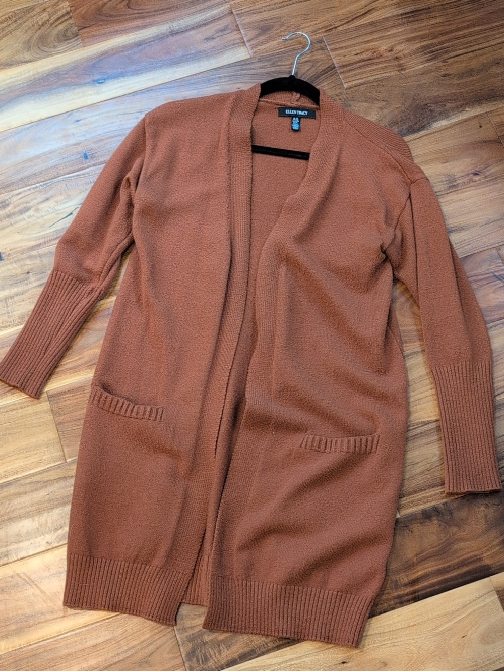 Ellen Tracy Open-Front Long Cardigan Sweater - Rust